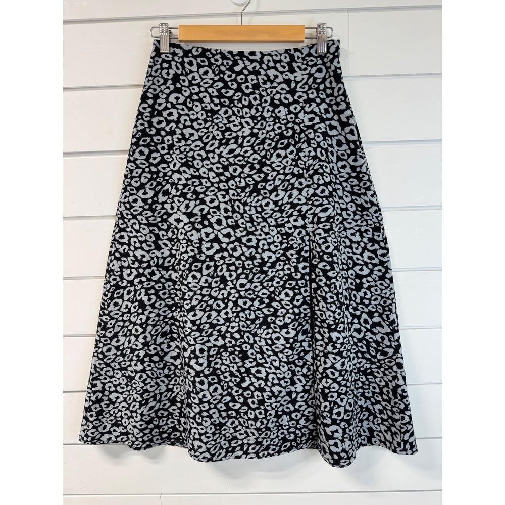 SHEIN Grey Black Leopard Print Midi Skirt High Waist A-Line Size S US 4